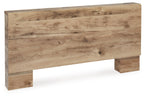 Tan twin panel footboard with raised frame, wood grain finish
