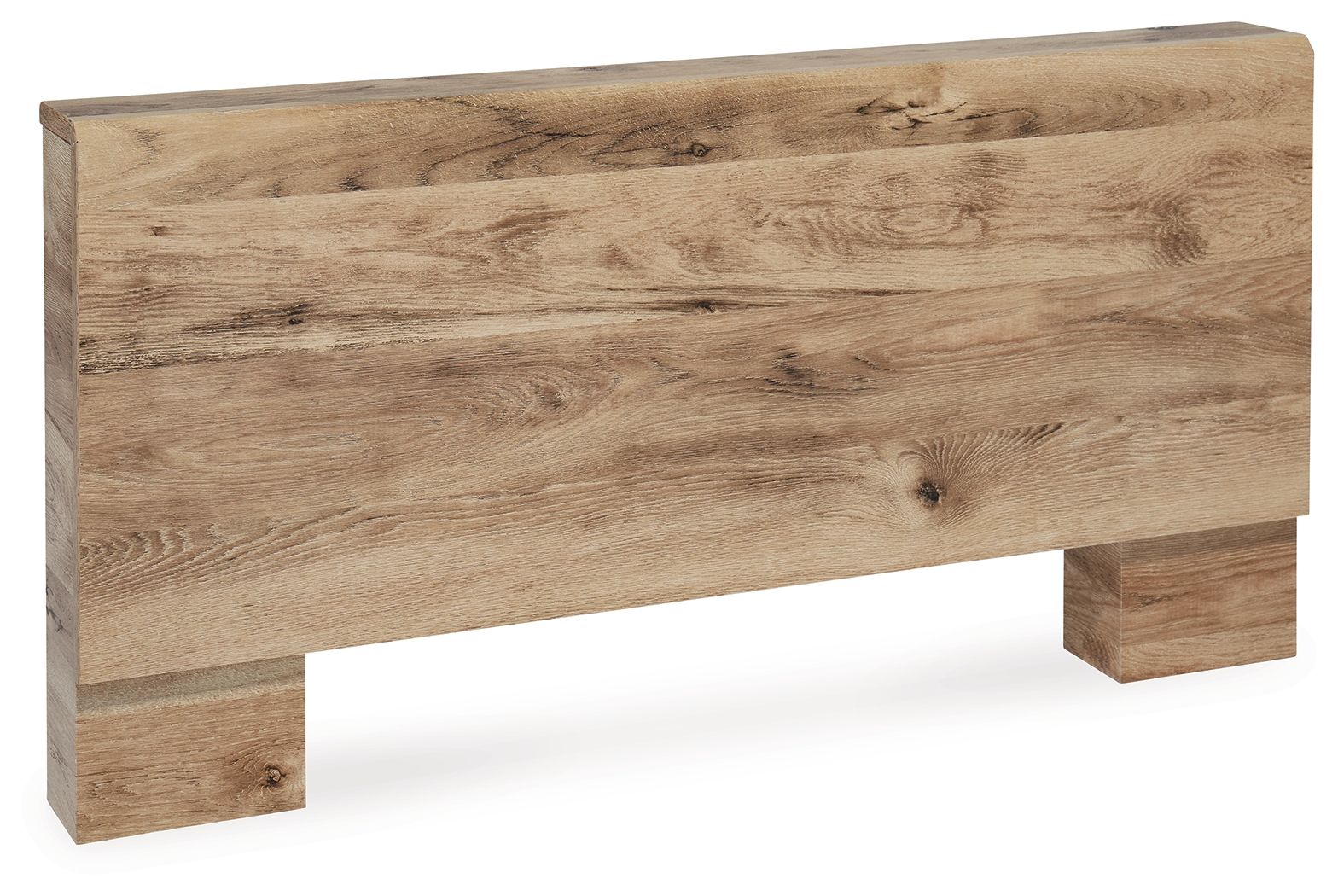 Tan twin panel footboard with raised frame, wood grain finish