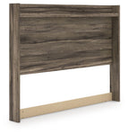 Dark brown panel headboard with horizontal wood slats and raised frame edges