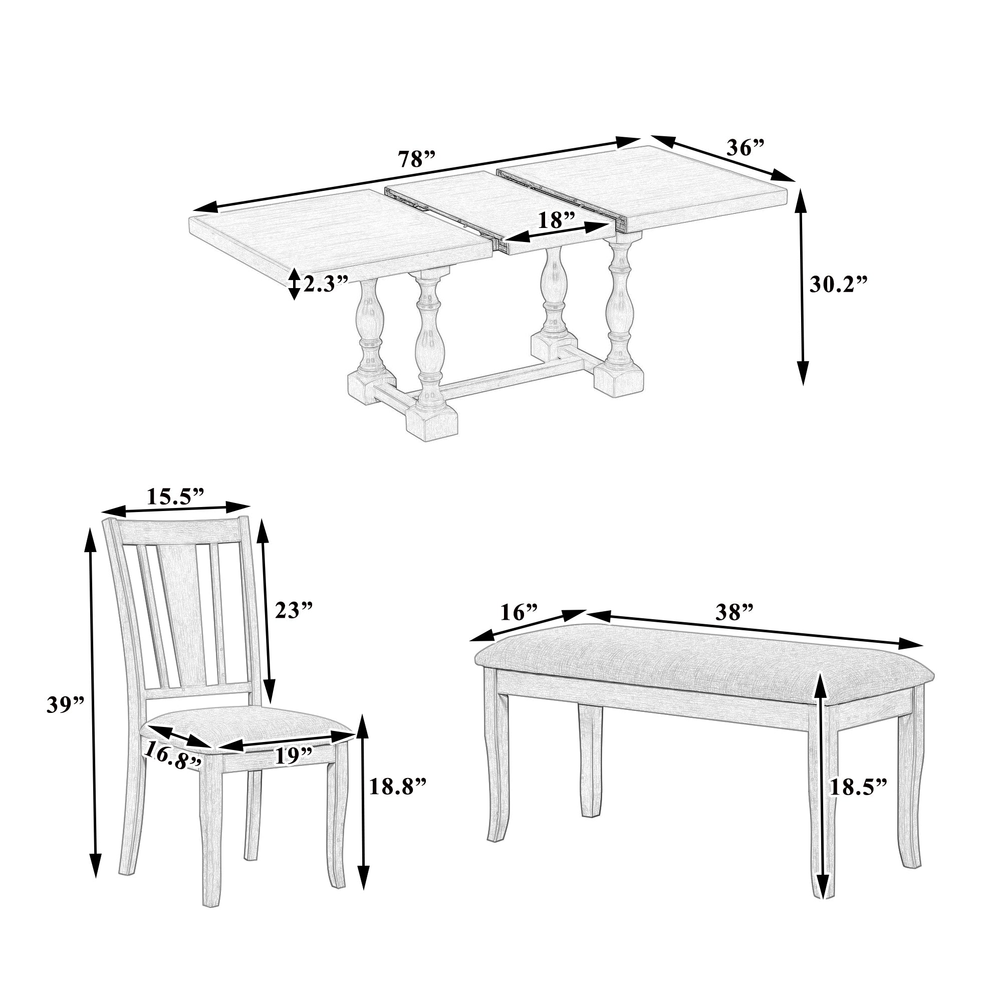 78" Trestle Dining Table Set, 6-Piece