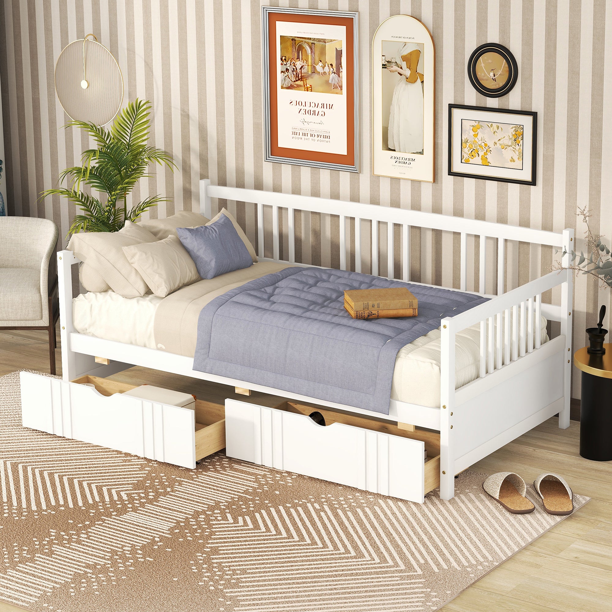 White Twin Wood Daybed with Two Drawers - Perfect for Small Spaces