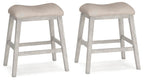Set of 2 upholstered vanity stools, light beige fabric seats, light gray wooden legs