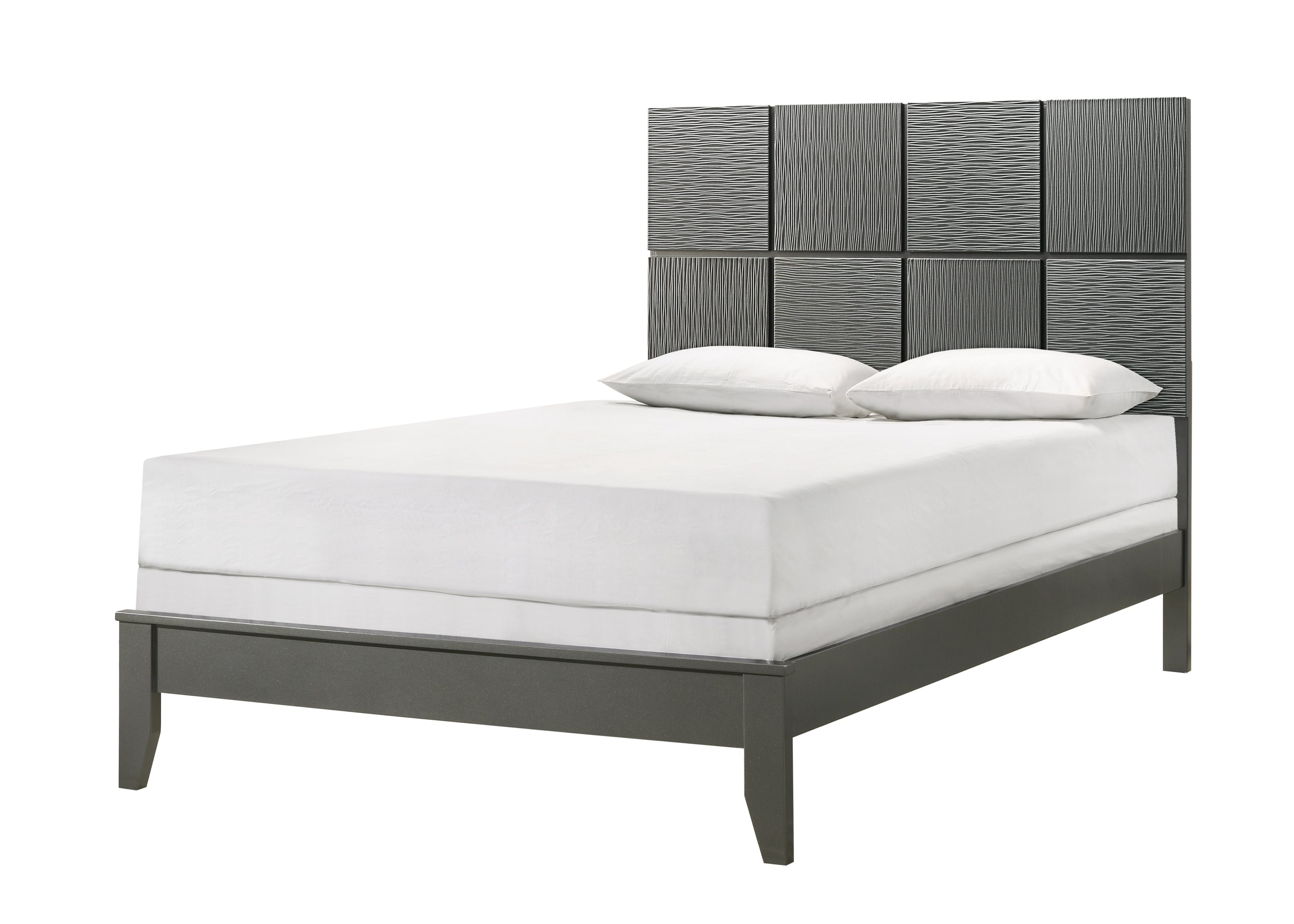 King Size Bed - Contemporary Gray Gun Metal Geometric Headboard
