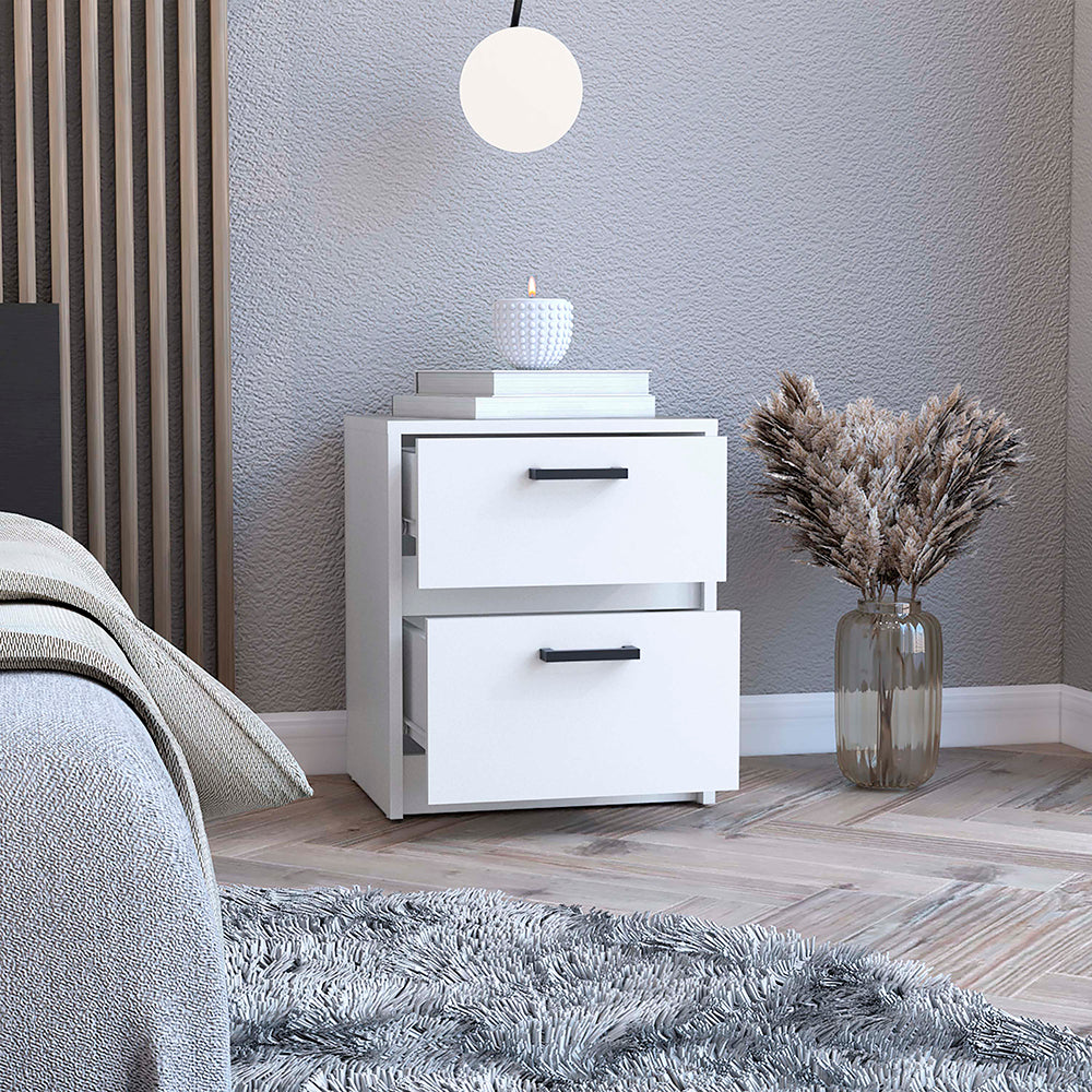 White Chequered 2-Drawer Nightstand - Modern Storage Solution