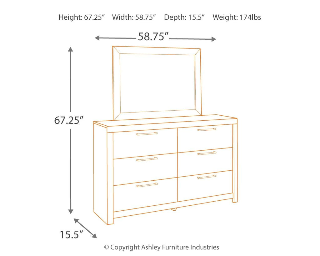 Dresser with mirror, dimensions shown on line drawing