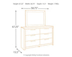 Dresser with mirror, dimensions shown on line drawing