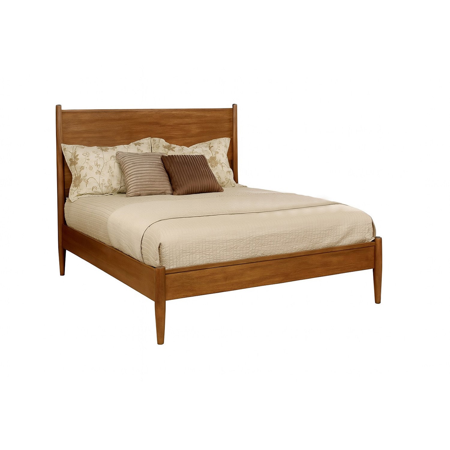 Mid-Century Modern Queen Size Wooden Platform Bed in Oak Finish