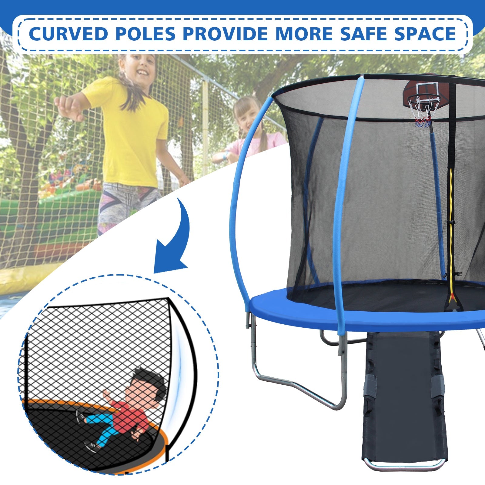 8FT Trampoline with Enclosure, Slide, Ladder-American Furniture Outlet
