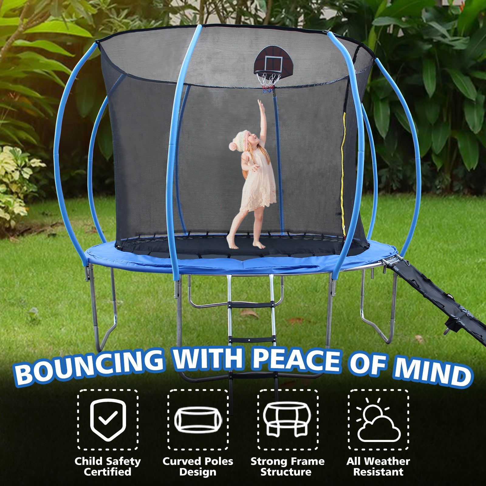 8FT Trampoline with Enclosure, Slide, Ladder-American Furniture Outlet