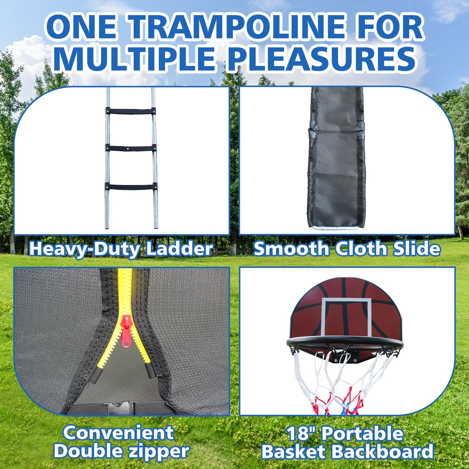 8FT Trampoline with Enclosure, Slide, Ladder-American Furniture Outlet