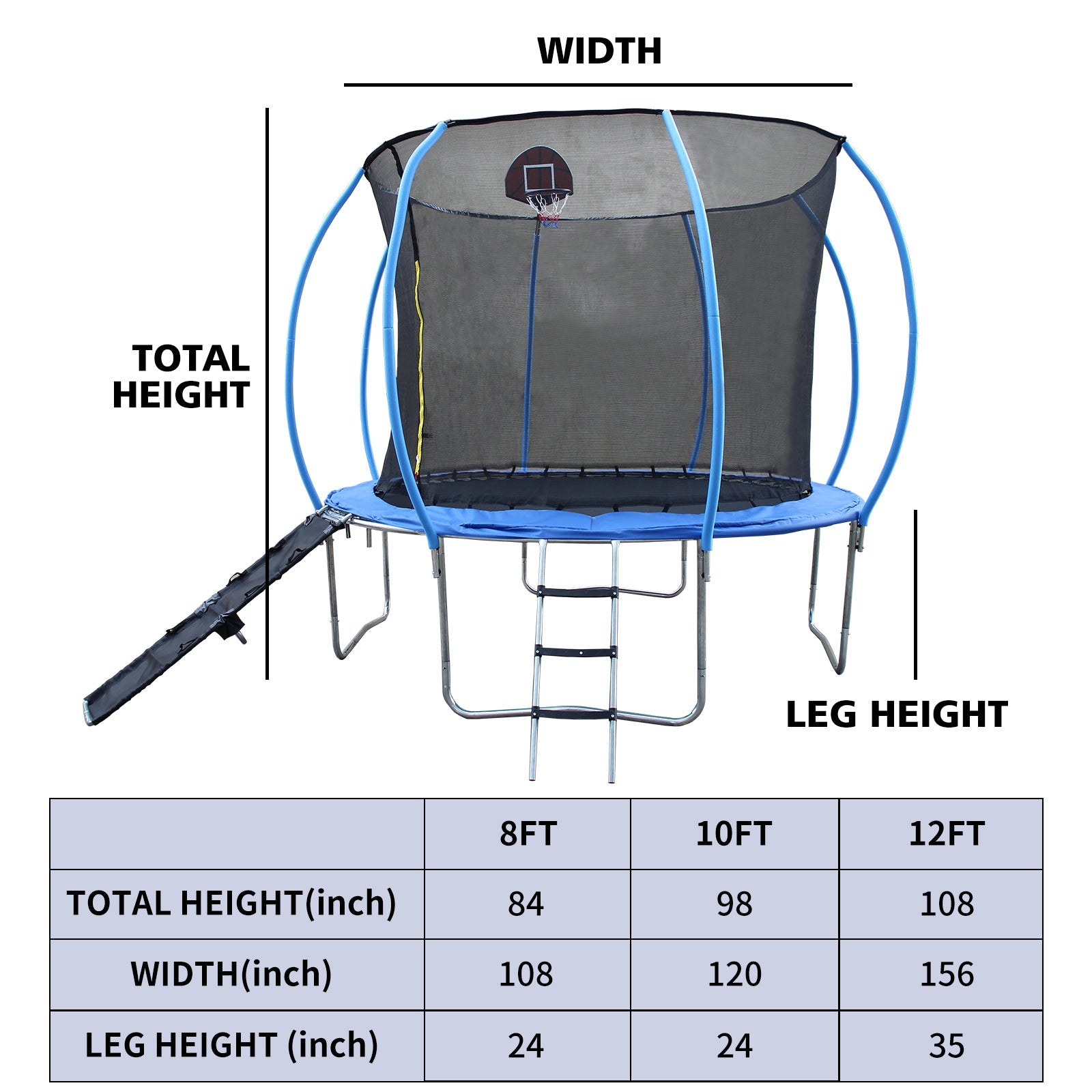 8FT Trampoline with Enclosure, Slide, Ladder-American Furniture Outlet