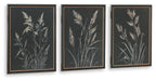 Framed botanical wall art set of 3, three dark prints with light feather sprigs