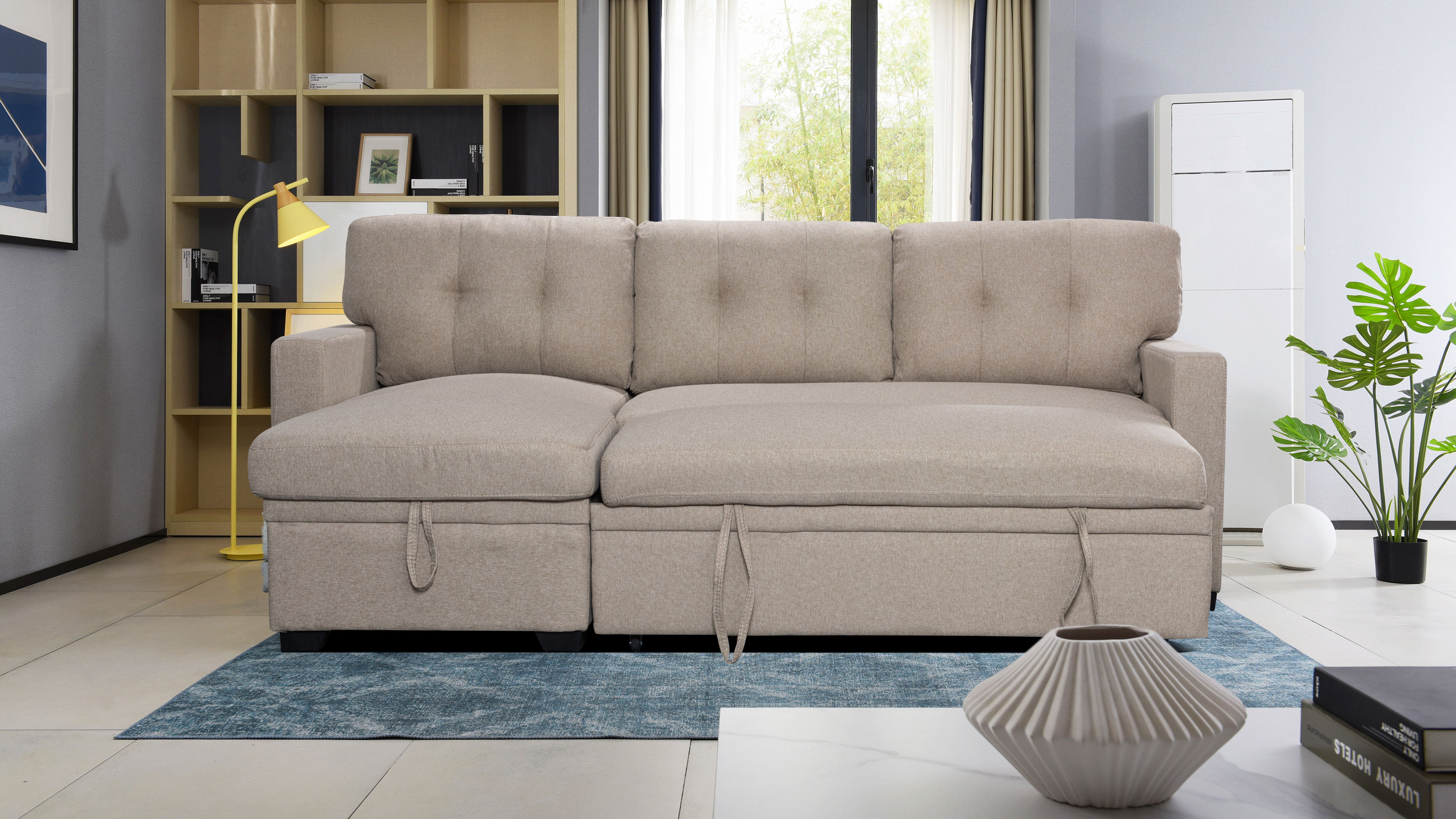 Miller - Linen Reversible Sleeper Sectional Sofa With Storage Chaise