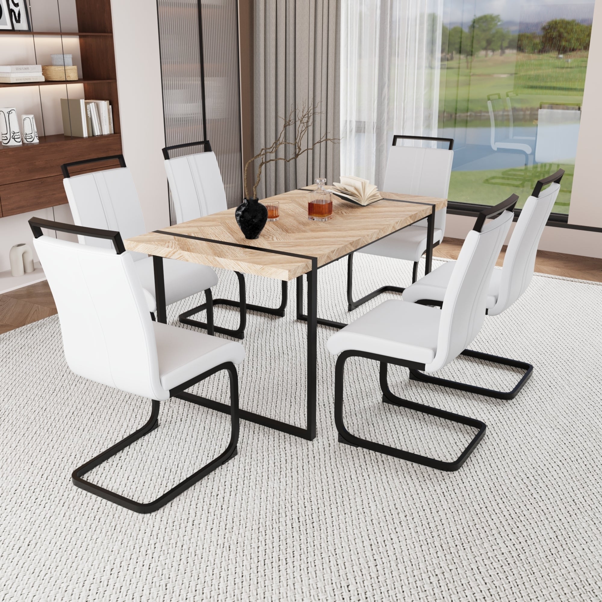 59" Rustic Industrial Dining Table Set for 6