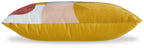 Yellow back pillow with rust and white geometric corner