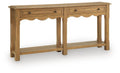 Light brown console sofa table with two drawers and open lower shelves