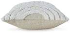 Woven decorative pillow, light gray with curved stripe embroidery