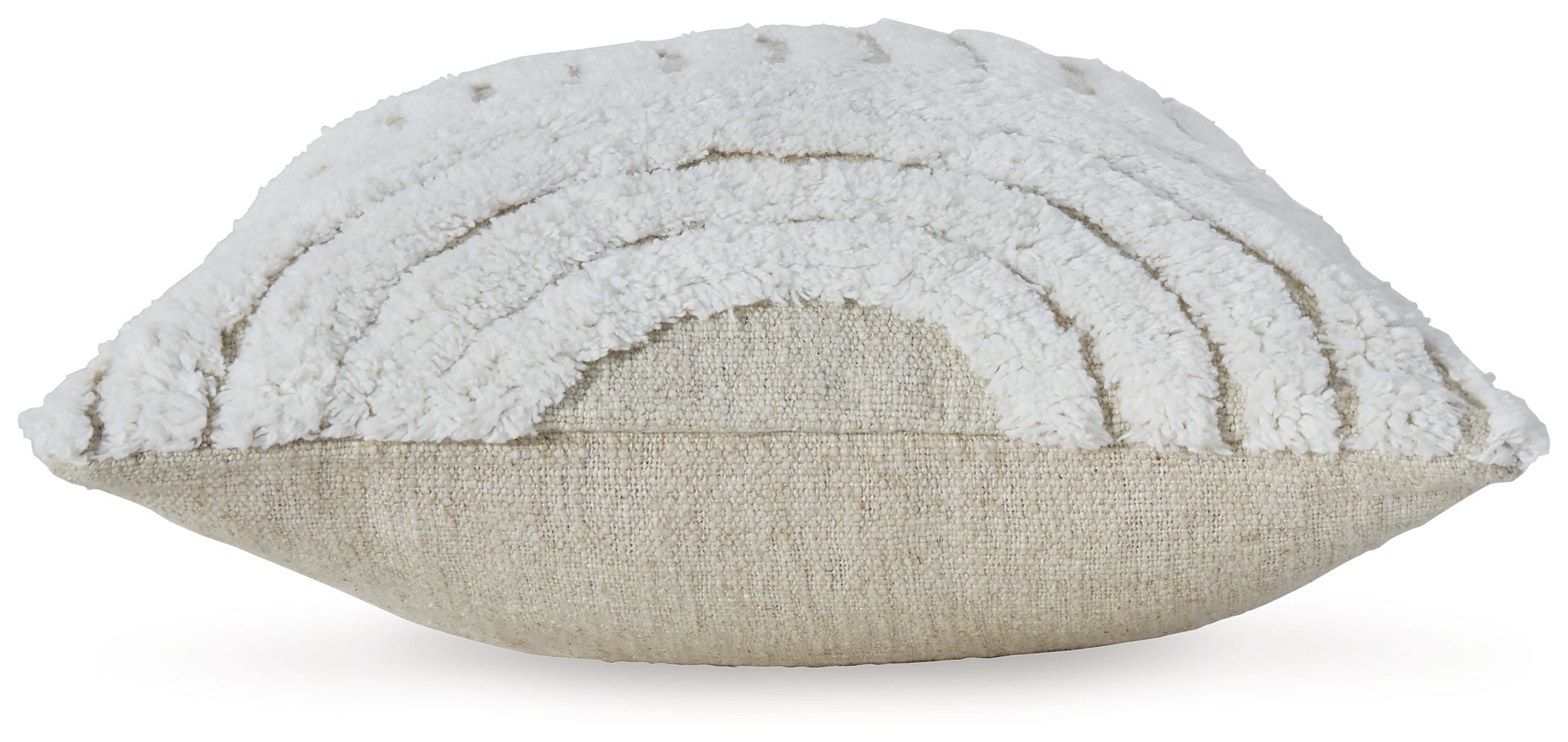 Woven decorative pillow, light gray with curved stripe embroidery