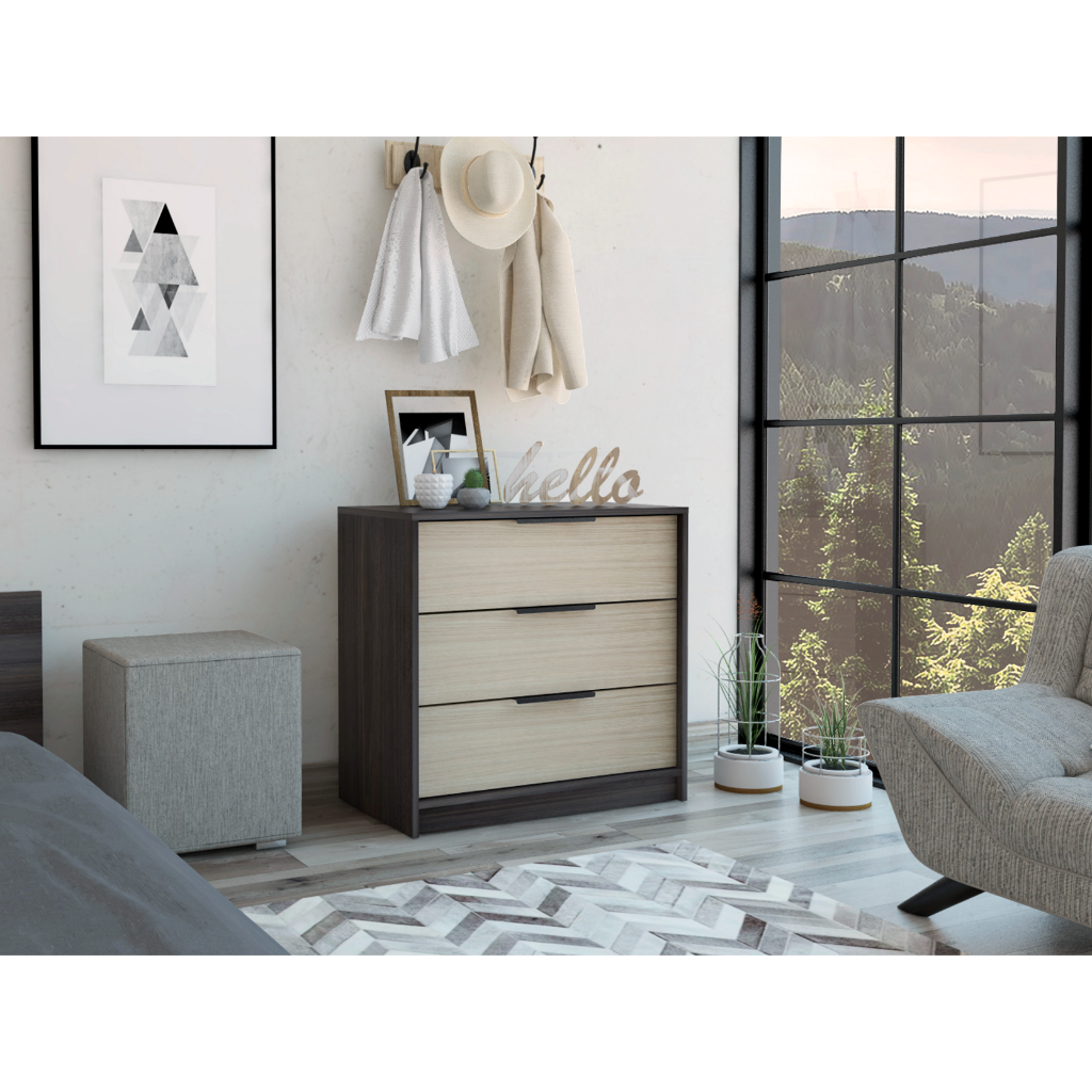 3 Drawers Dresser Maryland: Black Wengue / Pine Superior Top