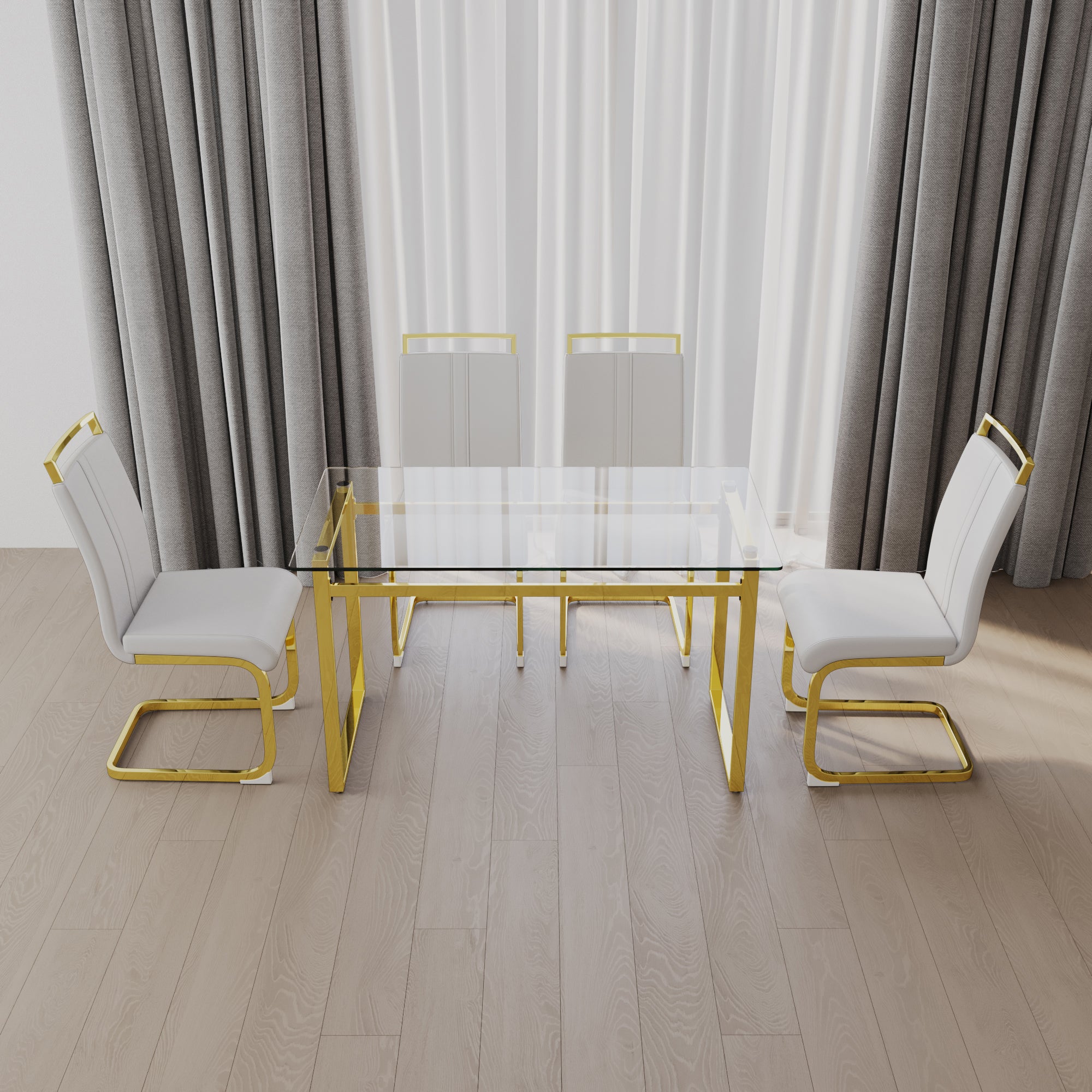 51" Glass Dining Table Set for 4 - Gold Legs
