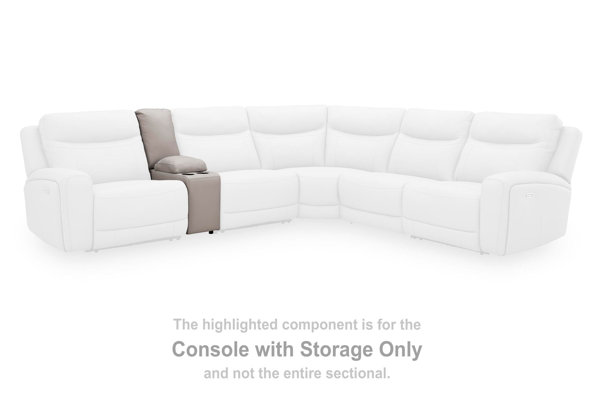 White sectional sofa with a gray console-with-storage component at the corner