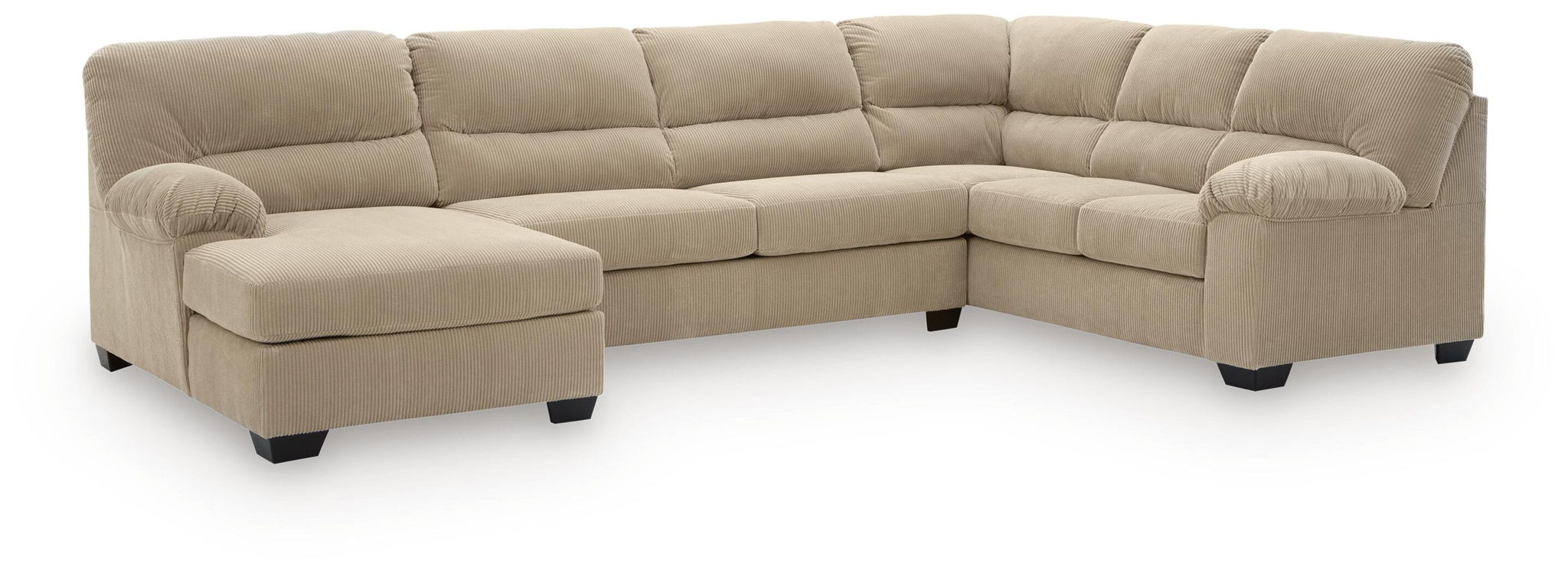 Sand sectional sofa with corner chaise and tufted back cushions