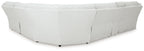 Light gray reclining sectional sofa with rounded corner and seat cushions