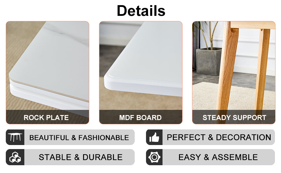Foldable Sintered Stone Table - Rubber Wood Legs
