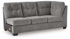 Gray fabric RAF sofa with tufted back, track arms, and three seat cushions