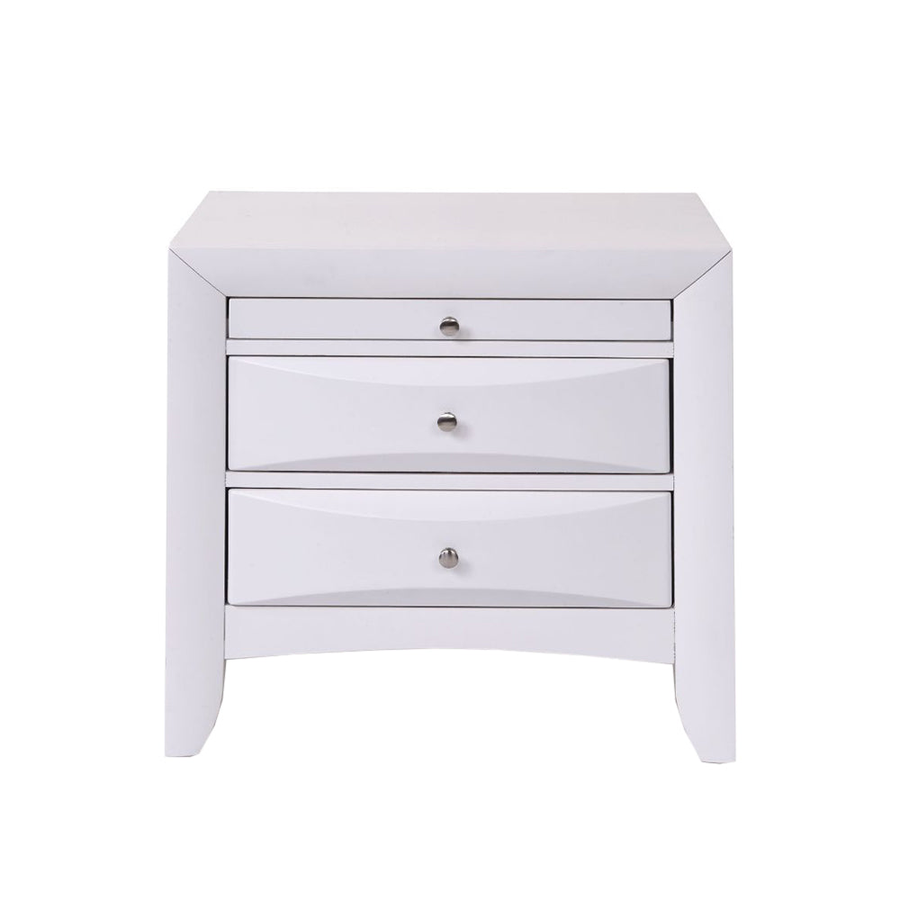 White Wooden Nightstand - 2 Drawers, Tray - Bedside Table