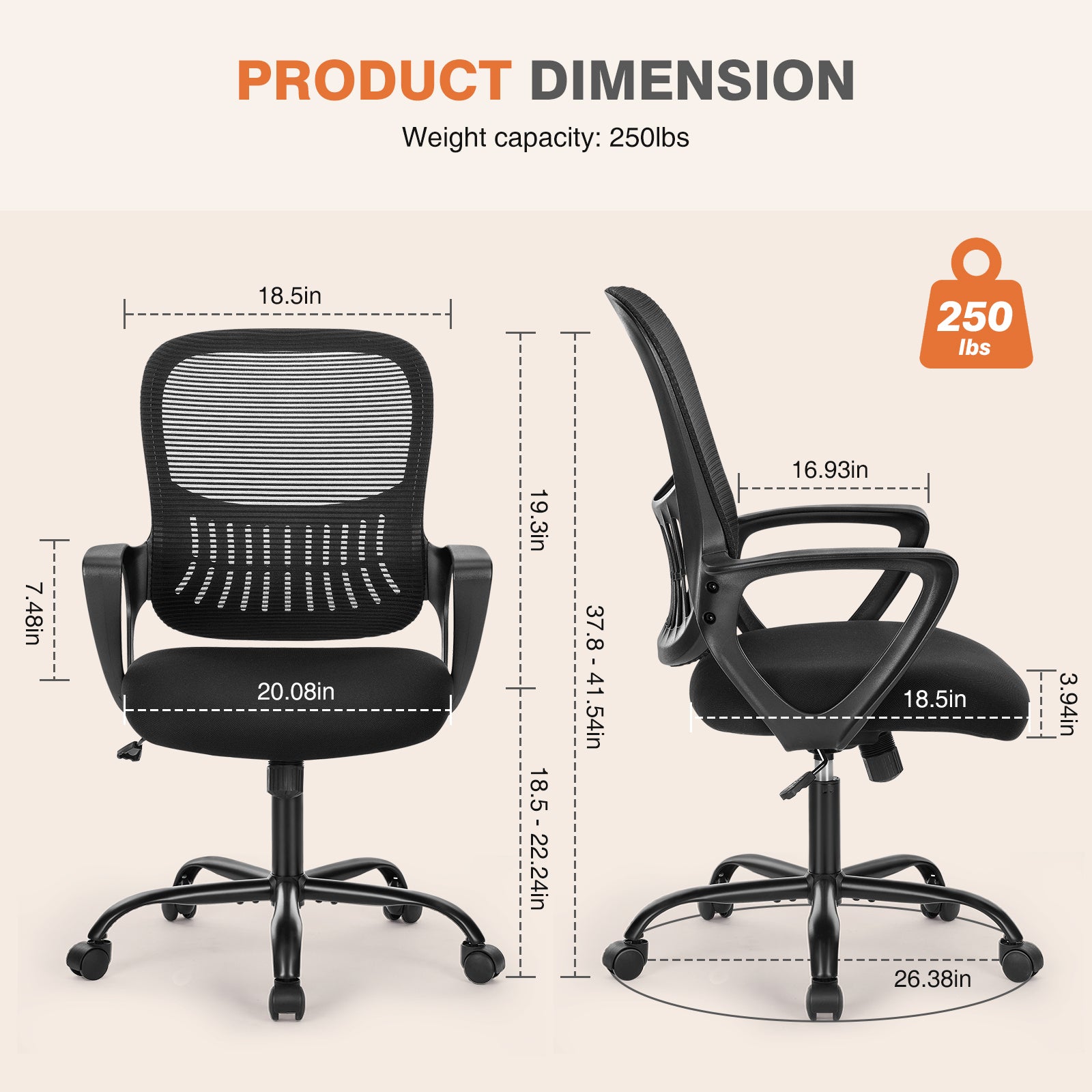 Ergonomic Office Chair Mesh w/ Fixed Armrest - Home/Desk