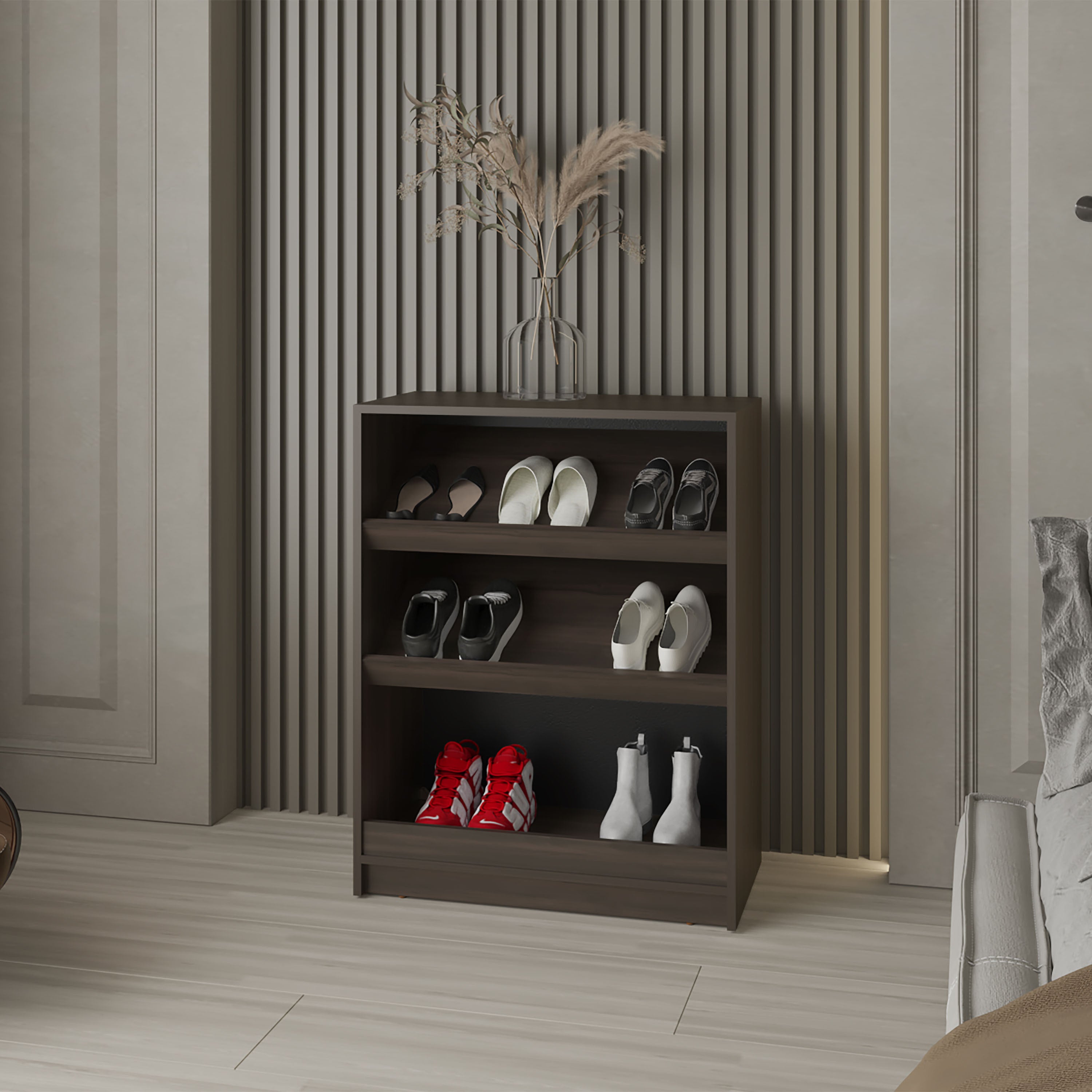 Oatman Wengue Shoe Rack Open Storage for Entryway | FM FURNITURE