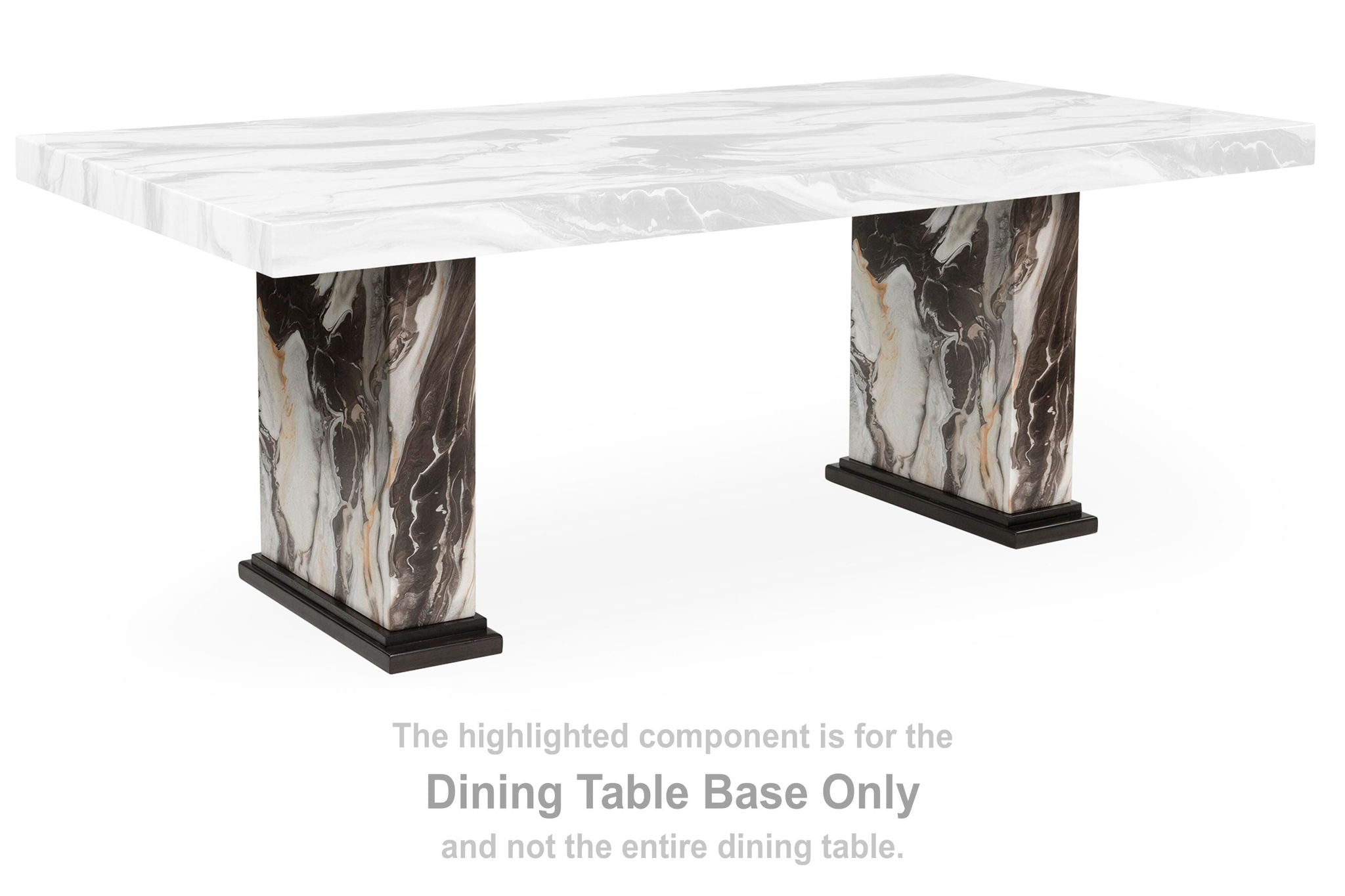Rectangular dining table base with two dark brown support columns and feet