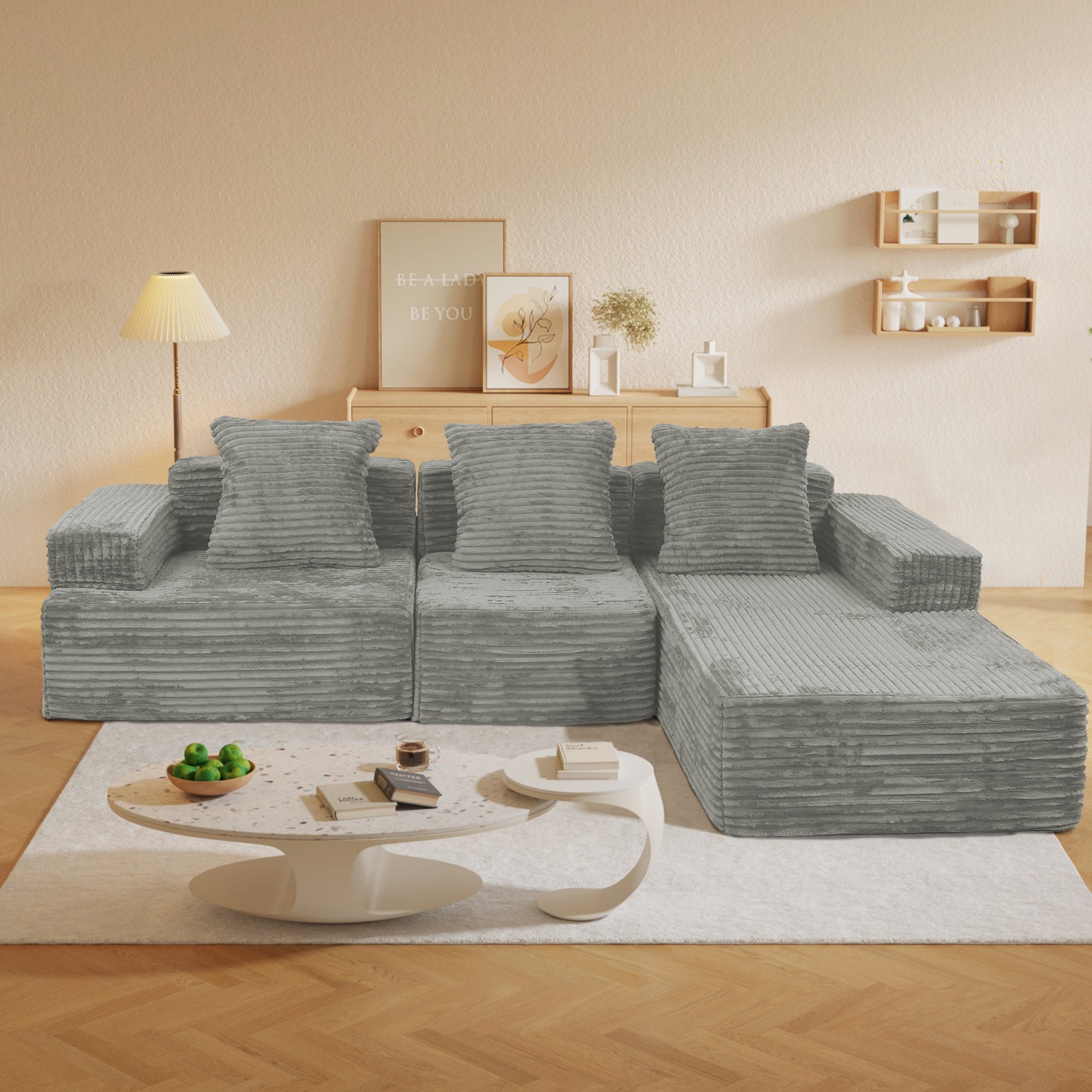 Corduroy Sectional Sofa: L-Shape, Deep Seat, Chaise Sleeper