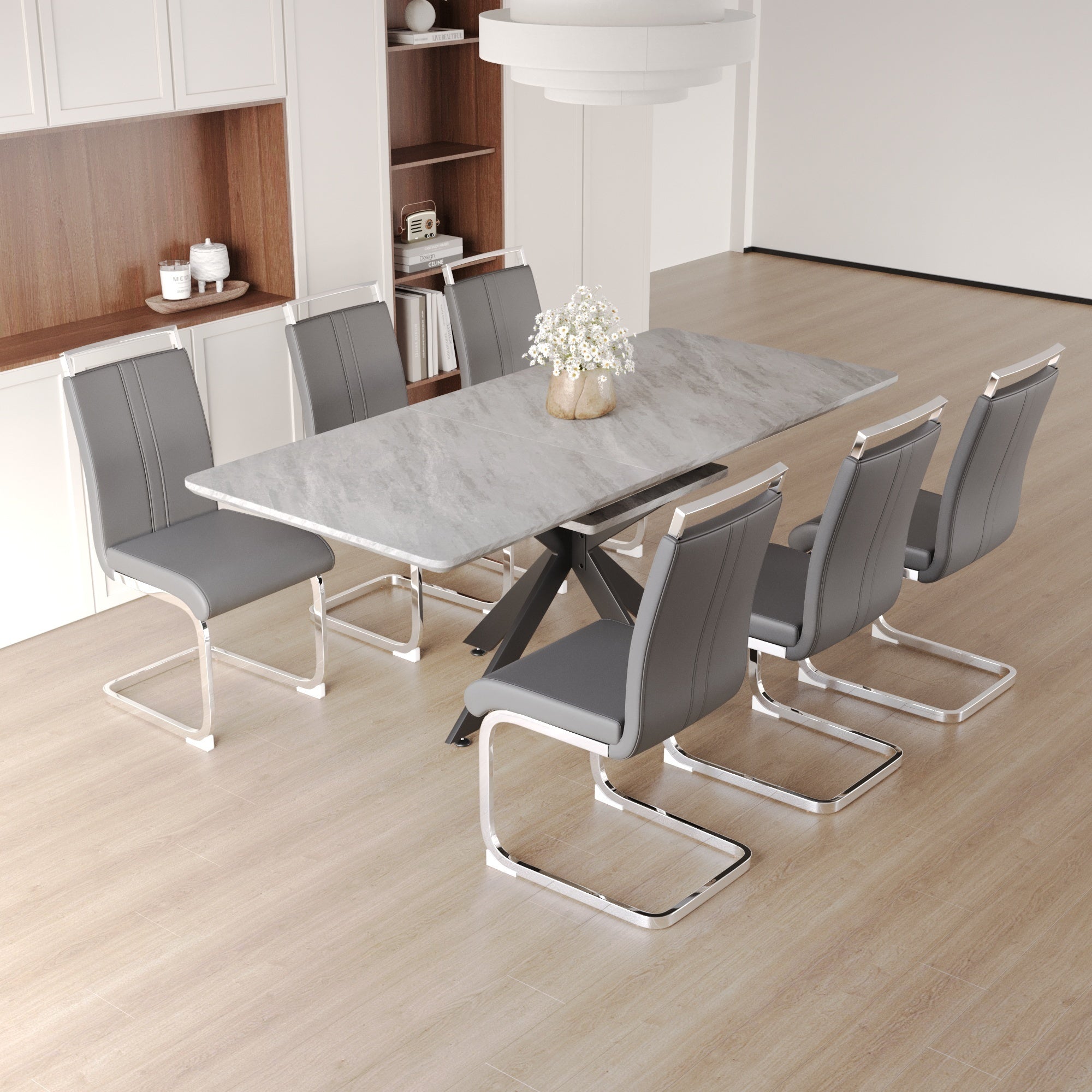 62" Extendable Dining Table Set for 6-8 People