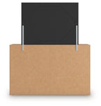 Aleaport dresser with attached mirror support on the back, shown with cardboard wrap