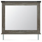 Gray wood-framed rectangular mirror with black top brackets