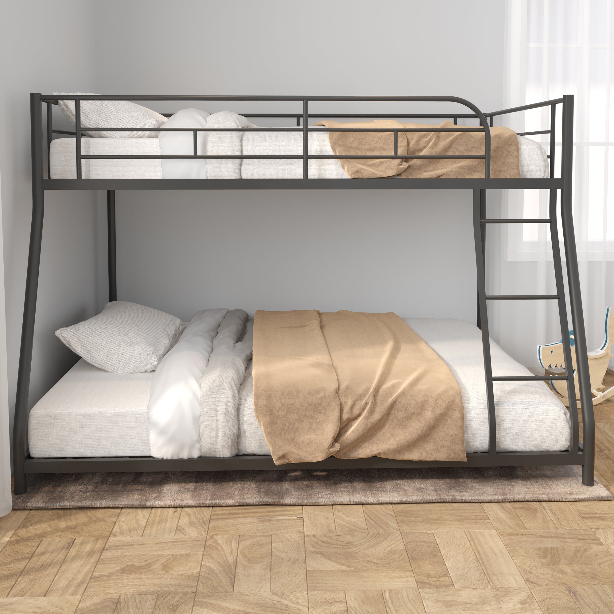 Sturdy Metal Twin/Full Bunk Bed - Squeak-Free, No Box Spring Needed