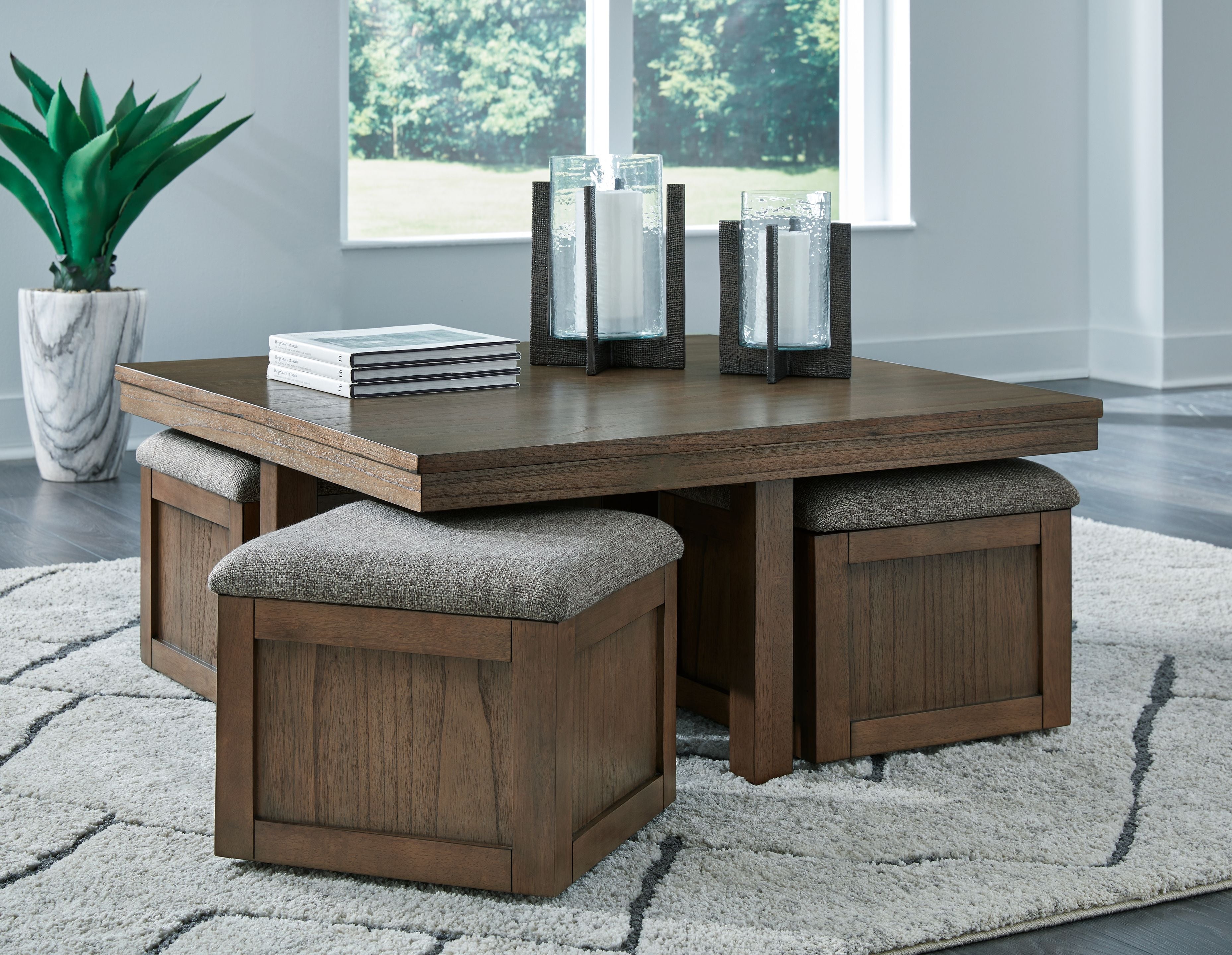 Boardernest Brown - Cocktail Table With 4 Stools (Set of 5)