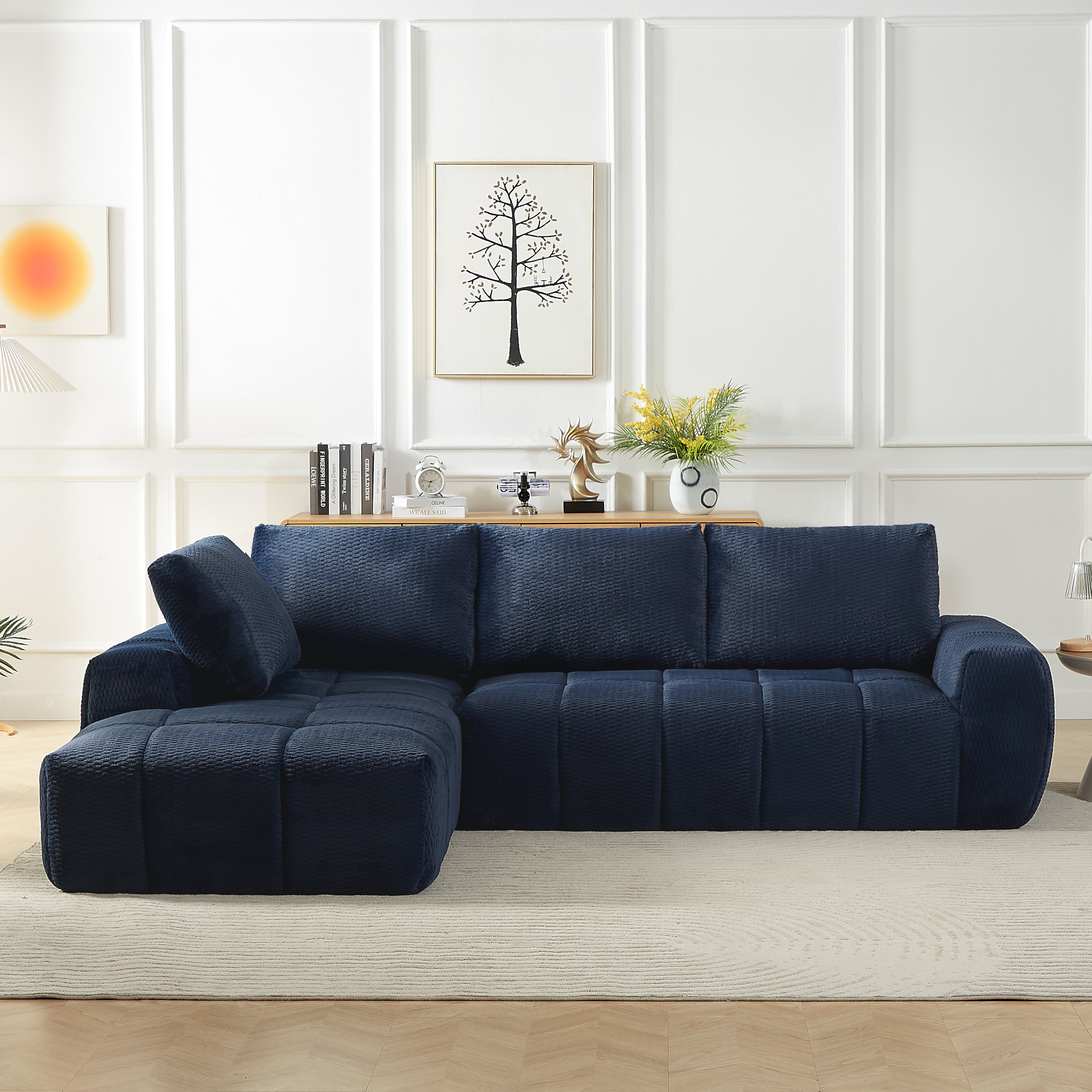 Faux Fur L-Shape Sectional Sofa: Luxury Oversized Sleeper Couch