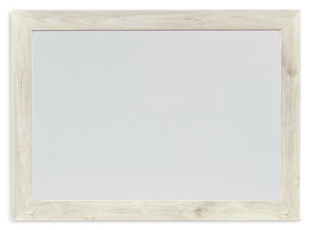 Whitewash wood-framed rectangular bedroom mirror with wide border