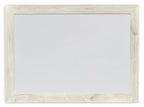 Whitewash wood-framed rectangular bedroom mirror with wide border