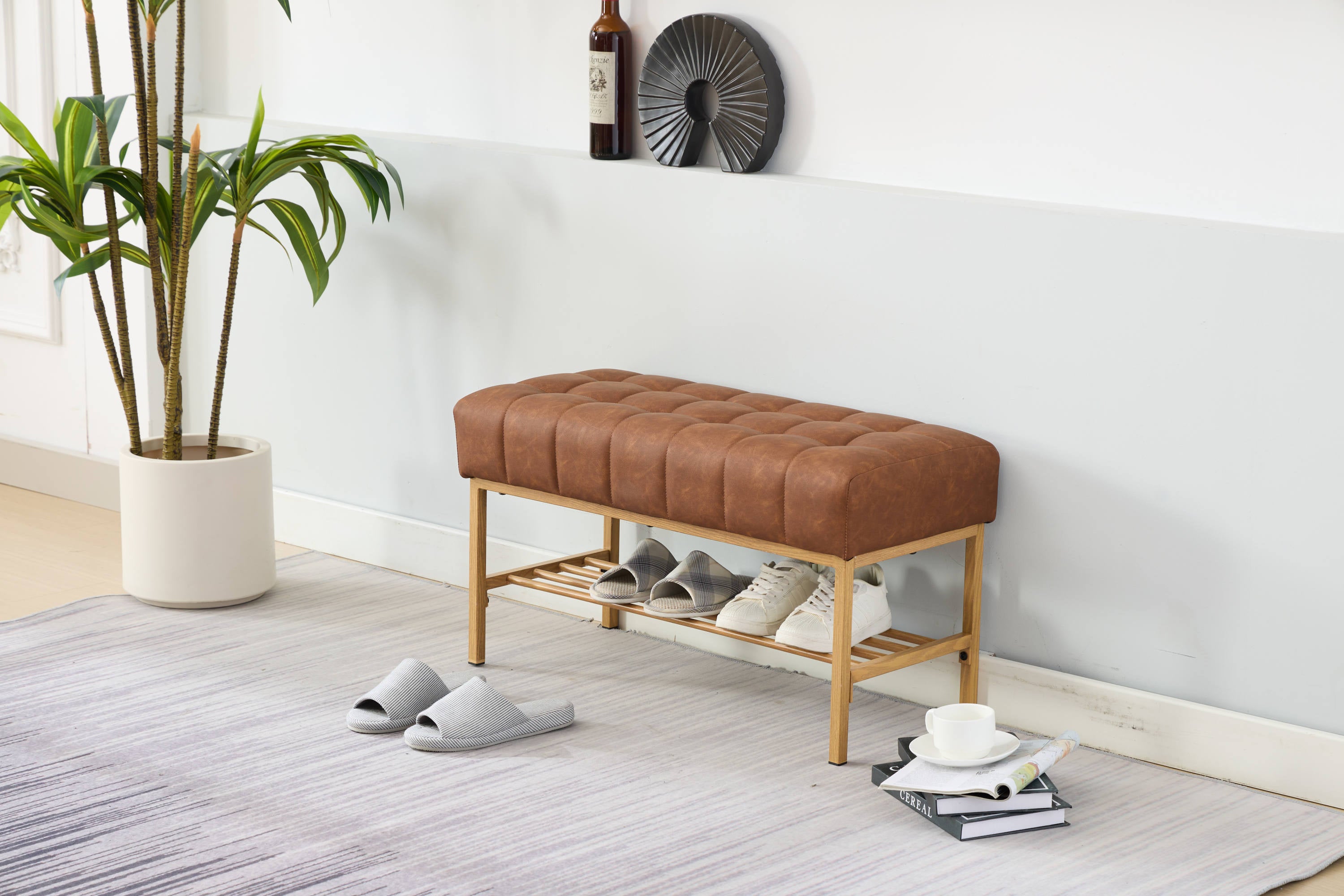 Retro Bed Bench w/ Shelf, 300 LB