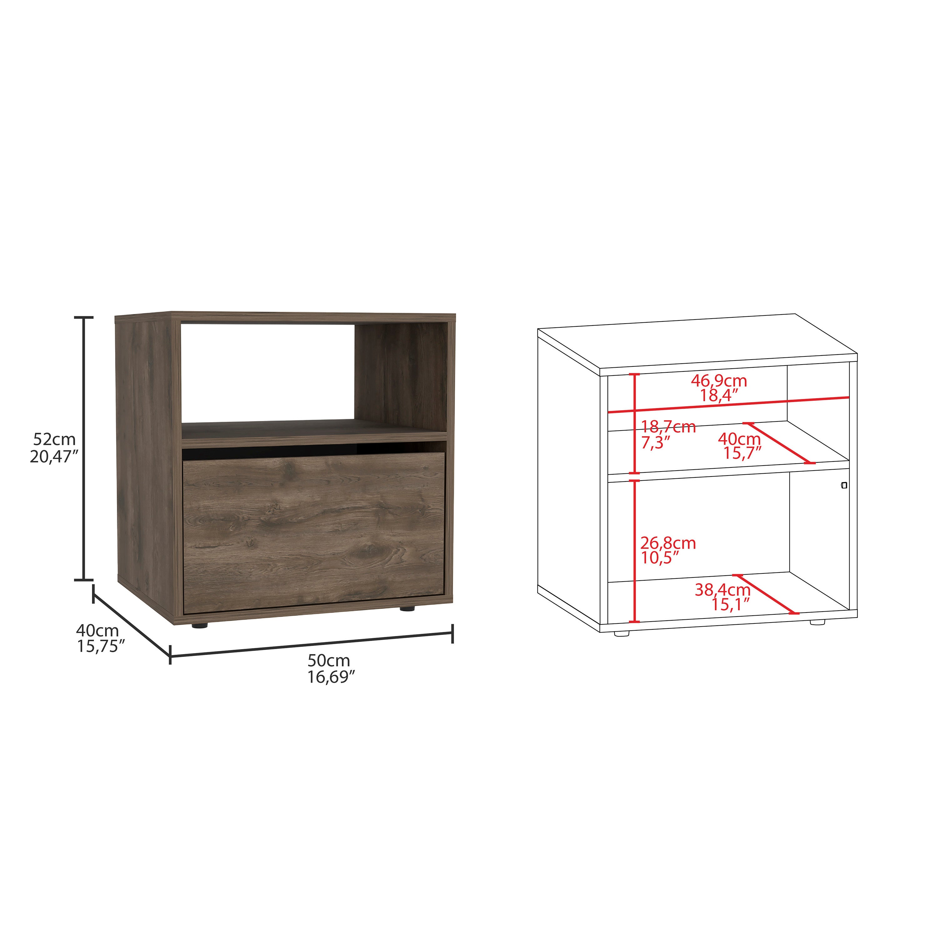 Galanto Nightstand - 2-Tier Storage, Dark Brown/Black