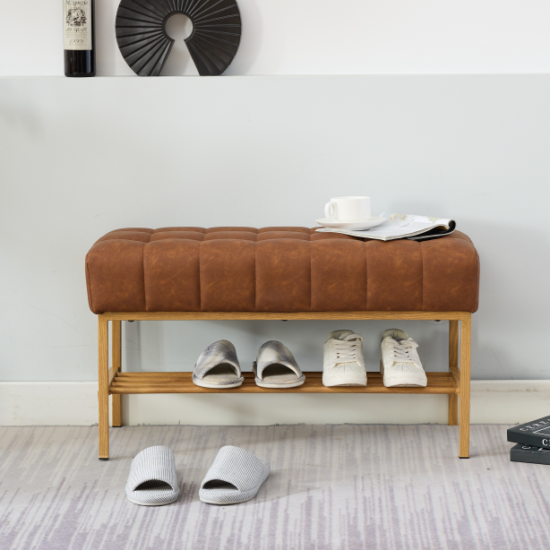 Retro Bed Bench w/ Shelf, 300 LB