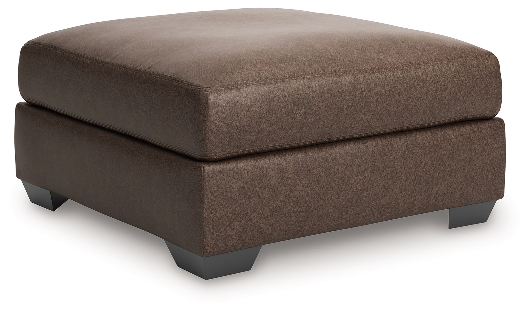 Oversized accent ottoman in dark brown upholstered fabric with square tufted top