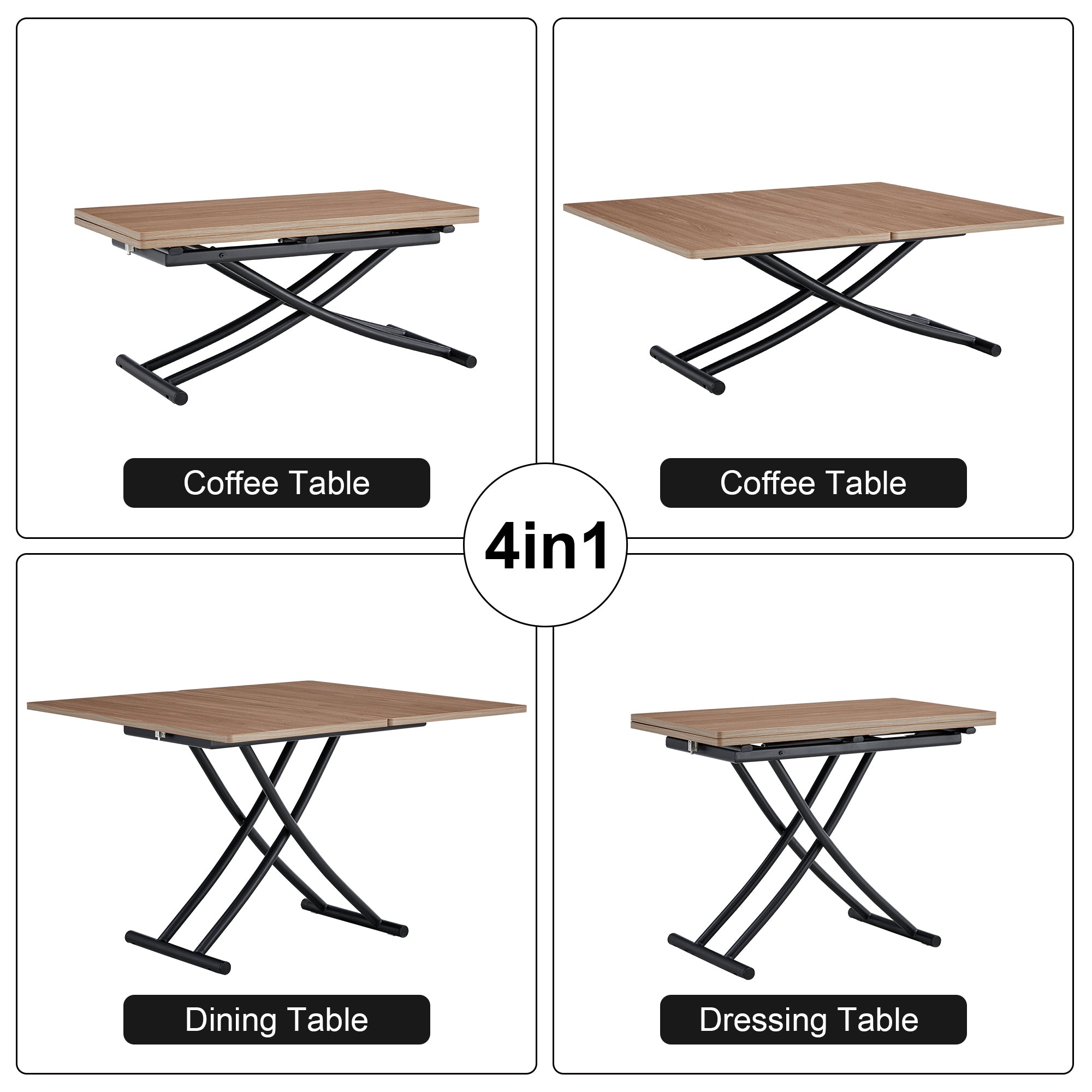 Modern Lift-Top Table & 4 Chairs Set - LT-10055