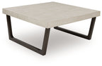 Occasional coffee table with light wood-look top and dark espresso base, square legs