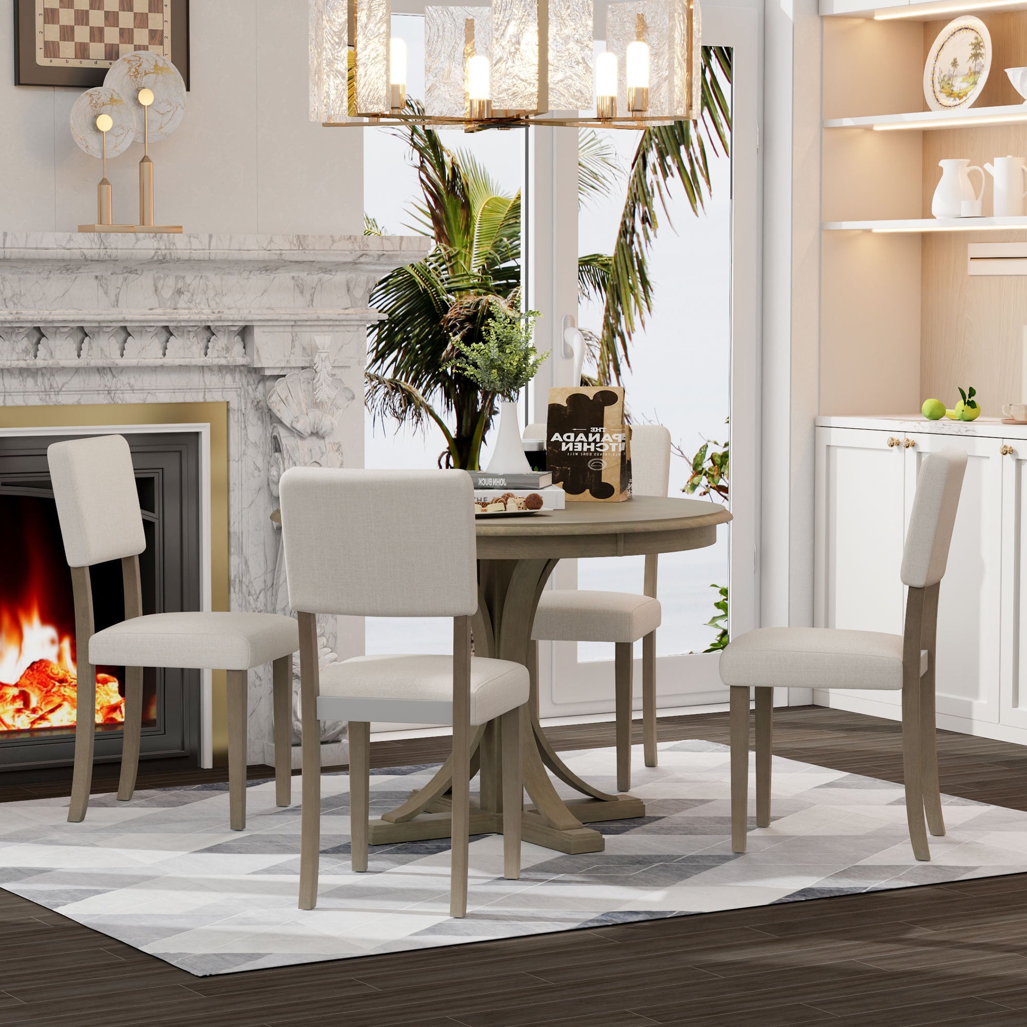 5-Pc Retro Round Dining Table Set (Taupe)
