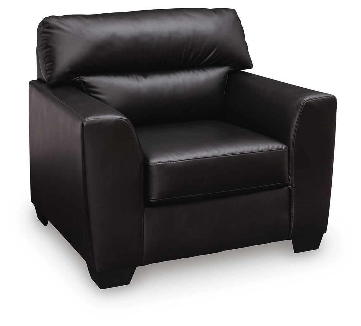 Midnight black upholstered armchair with wide padded back and armrests